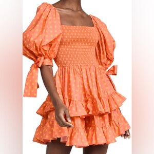 Caroline Constas Finley Dress in Salmon & Orange Polka Dot